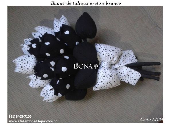 Buque com 16 tulipas preto e branco - Cód. AD34