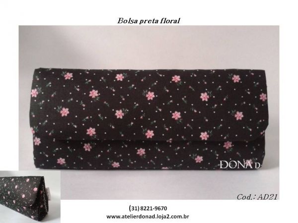 Bolsa preta floral - Cód. AD21
